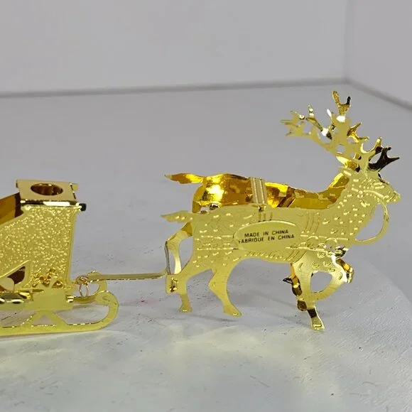 Oriental Trading Company Reindeer Noel Sleigh Gold Candle Holder - Picture 7 of 8